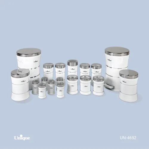 سرویس آشپزخانه یونیک مدل کمر باریک 18 پارچه کد Un-4692 (بدنه سفید درب استیل)