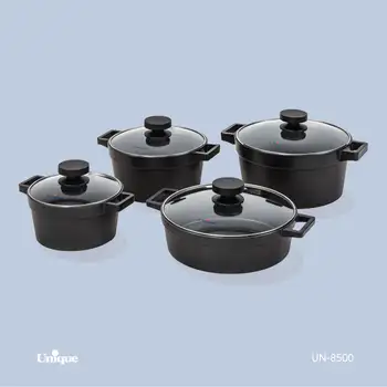 سرویس قابلمه 8 پارچه یونیک - مدل دیاموند - رنگ مشکی کد UN-8500