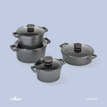 سرویس قابلمه 8 پارچه یونیک - مدل دیاموند - رنگ طوسی کد UN-8501