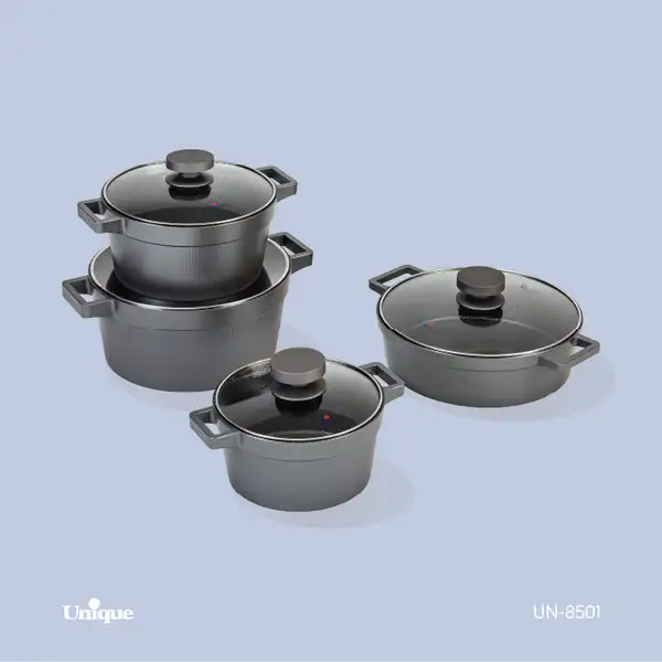 سرویس قابلمه 8 پارچه یونیک - مدل دیاموند - رنگ طوسی کد UN-8501