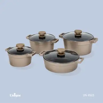 سرویس قابلمه 8 پارچه یونیک - مدل دیاموند - رنگ بژ کد UN-8503
