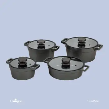 سرویس قابلمه 8 پارچه یونیک - مدل دیاموند نوار سیلیکونی - رنگ طوسی کد UN-8504