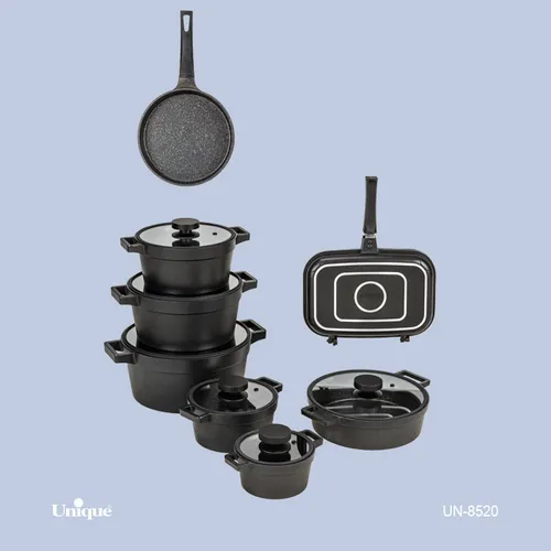 سرویس قابلمه 15 پارچه یونیک - مدل دیاموند نوار سیلیکونی - رنگ مشکی کد UN-8520