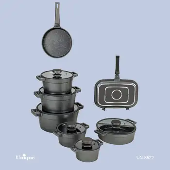 سرویس قابلمه 15 پارچه یونیک - مدل دیاموند نوار سیلیکونی - رنگ طوسی کد UN-8522