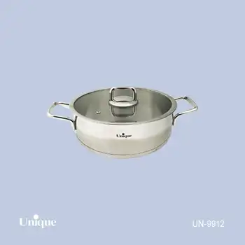 تابه استیل یونیک سایز 24 مدل فلت کد UN-9912 (درب دار دو دسته)