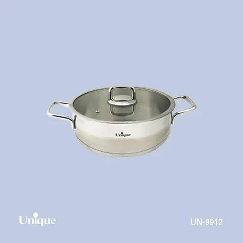 تابه استیل یونیک سایز 24 مدل فلت کد UN-9912 (درب دار دو دسته)