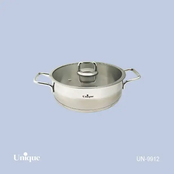 تابه استیل یونیک سایز 24 مدل فلت کد UN-9912 (درب دار دو دسته)