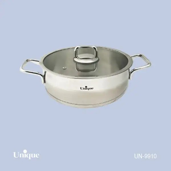 تابه استیل یونیک سایز 28 مدل فلت کد UN-9910 (درب دار دو دسته)