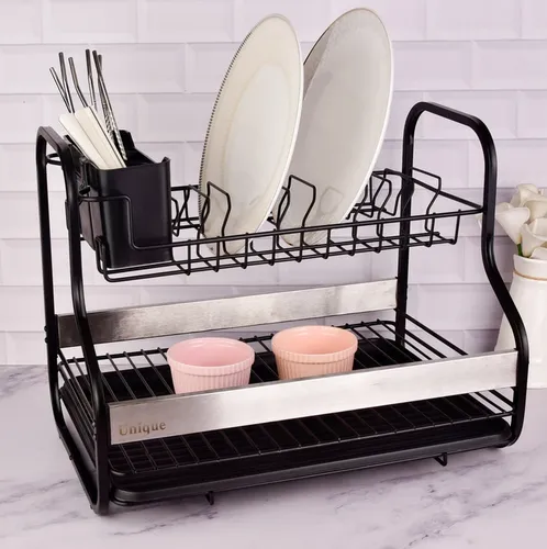 جاظرفی 2 طبقه مشکی یونیک کد UN-2987 (بدنه از جنس آهن با رنگ گوره ای با کیفیت + دو نوار استیل کناری )