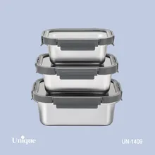 ظرف غذای 3 سایز استیل درب شیشه ای یونیک کد UN-1409 (خارجی با کیفیت عالی) gallery0