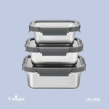 ظرف غذای 3 سایز استیل درب شیشه ای یونیک کد UN-1409 (خارجی با کیفیت عالی)