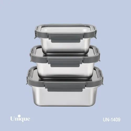 ظرف غذای 3 سایز استیل درب شیشه ای یونیک کد UN-1409 (خارجی با کیفیت عالی)