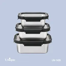 ظرف غذای 3 سایز استیل درب شیشه ای یونیک کد UN-1409 (خارجی با کیفیت عالی) gallery1