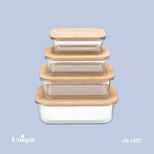 ظرف غذای 4 سایز پیرکس درب بامبو یونیک کد UN-1407 (خارجی با کیفیت عالی) gallery0