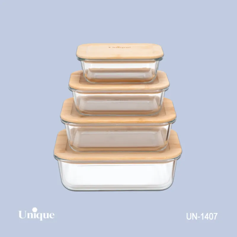 ظرف غذای 4 سایز پیرکس درب بامبو یونیک کد UN-1407 (خارجی با کیفیت عالی) gallery0