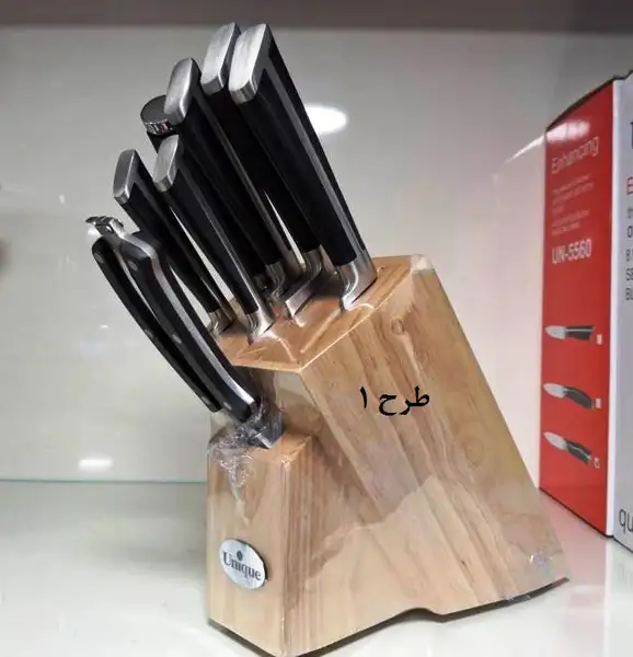 سرویس کارد و ساطور آشپزخانه یونیک کد UN-5560 (8 پارچه با پایه چوبی)