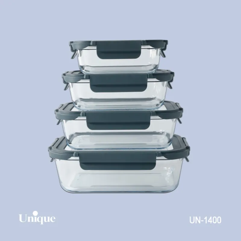 ظرف غذای 4 سایز مستطیلی یونیک کد UN-1400 ( جنس بدنه بلور+درب پلاستیکی قفل دار )(خارجی) gallery0