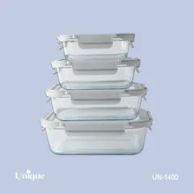 ظرف غذای 4 سایز مستطیلی یونیک کد UN-1400 ( جنس بدنه بلور+درب پلاستیکی قفل دار )(خارجی) gallery2