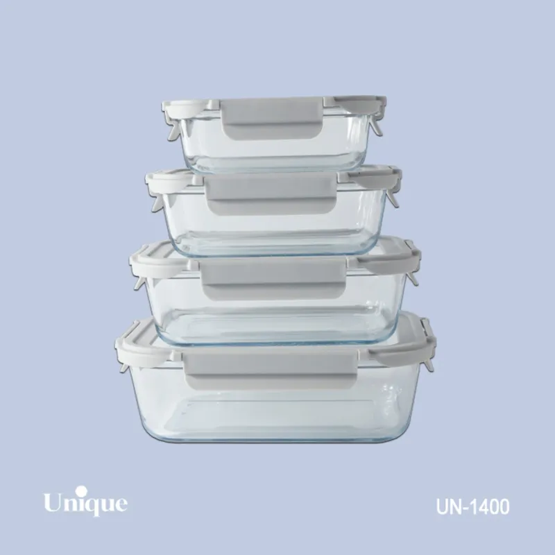 ظرف غذای 4 سایز مستطیلی یونیک کد UN-1400 ( جنس بدنه بلور+درب پلاستیکی قفل دار )(خارجی) gallery2