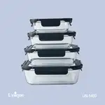 ظرف غذای 4 سایز مستطیلی یونیک کد UN-1400 ( جنس بدنه بلور+درب پلاستیکی قفل دار )(خارجی) thumb 2