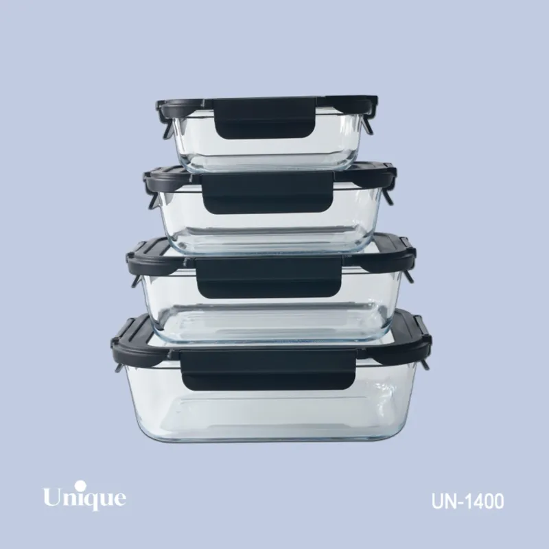ظرف غذای 4 سایز مستطیلی یونیک کد UN-1400 ( جنس بدنه بلور+درب پلاستیکی قفل دار )(خارجی) gallery1