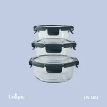 ظرف غذای 3 سایز گرد یونیک کد UN-1404 ( جنس بدنه بلور+درب پلاستیکی قفل دار )(خارجی) gallery0