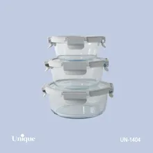 ظرف غذای 3 سایز گرد یونیک کد UN-1404 ( جنس بدنه بلور+درب پلاستیکی قفل دار )(خارجی) gallery1