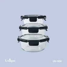 ظرف غذای 3 سایز گرد یونیک کد UN-1404 ( جنس بدنه بلور+درب پلاستیکی قفل دار )(خارجی) gallery2