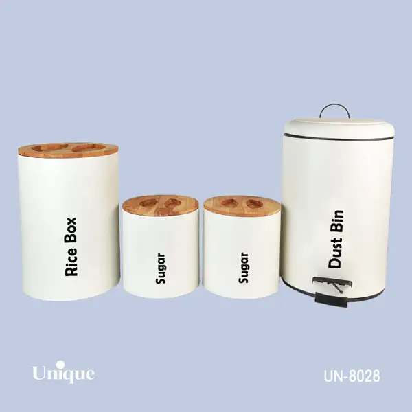 سرویس آشپزخانه 4 پارچه درب بامبو یونیک رنگ سفید کد UN-8028