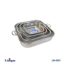 آبکش استیل مربعی 4 سایز یونیک کد UN-4091 (خارجی با کیفیت عالی) ( دارای پایه و دسته) gallery0