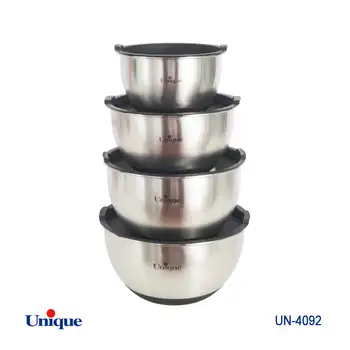 لگن استیل درب دار 4 سایز یونیک کد UN-4092 (خارجی با کیفیت عالی) ( با زیره سیلیکونی)