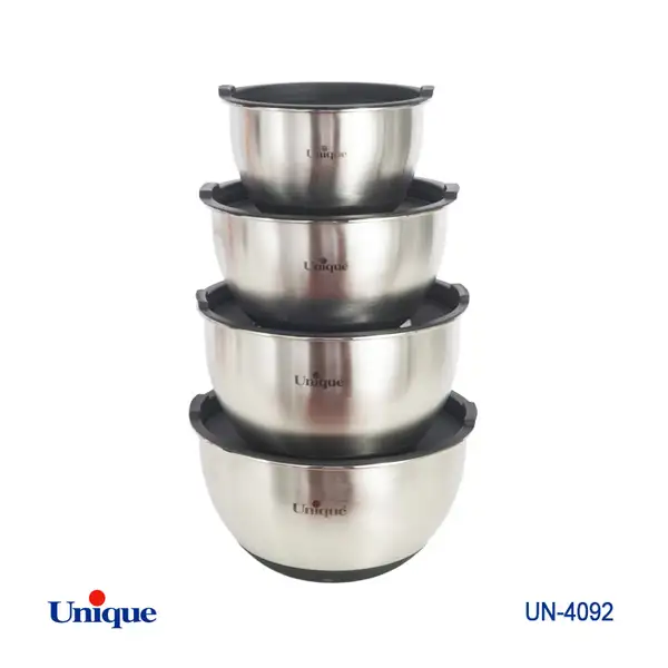لگن استیل درب دار 4 سایز یونیک کد UN-4092 (خارجی با کیفیت عالی) ( با زیره سیلیکونی)