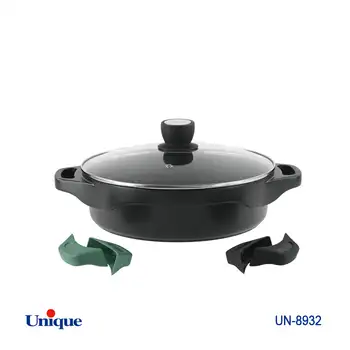 تابه یونیک مدل هلیوس دو دسته سایز 28 کد UN-8932 ( خارجی - بدنه آلومینیوم - داخل گرانیت)+دستگیره سیلیکونی هدیه