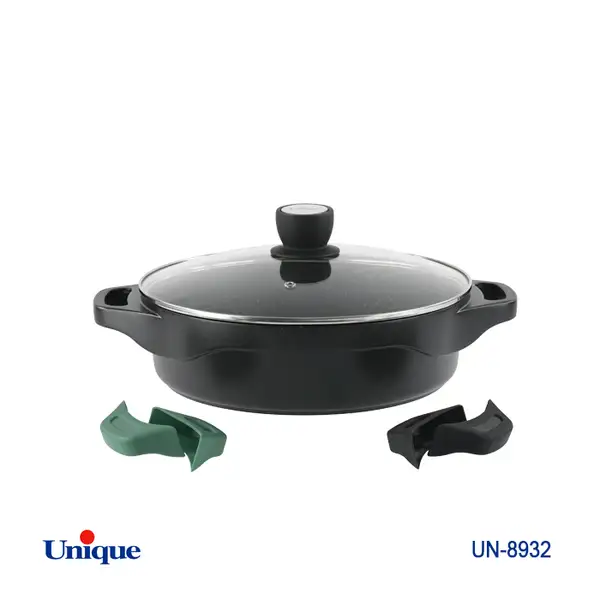 تابه یونیک مدل هلیوس دو دسته سایز 28 کد UN-8932 ( خارجی - بدنه آلومینیوم - داخل گرانیت)+دستگیره سیلیکونی هدیه