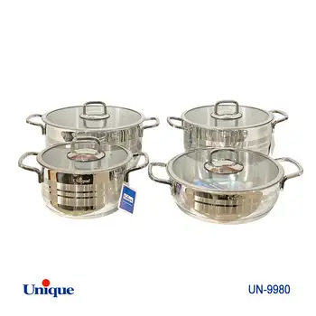 سرویس قابلمه 8 پارچه استیل یونیک کد UN-9980 (درب فلت)