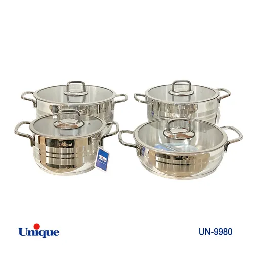 سرویس قابلمه 8 پارچه استیل یونیک کد UN-9980 (درب فلت)