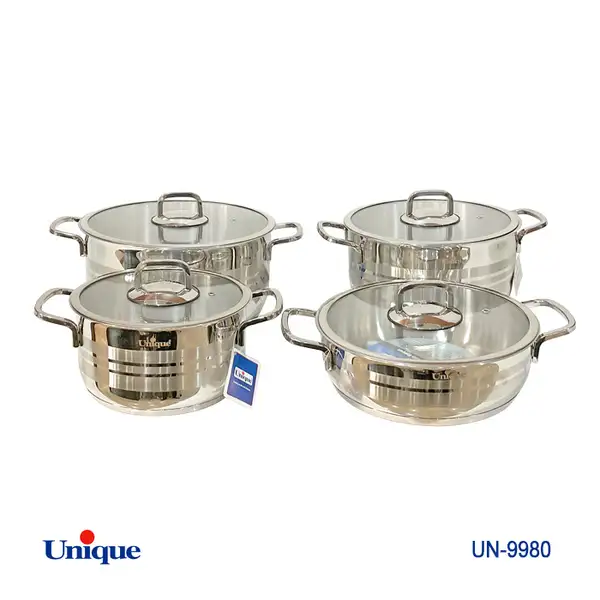 سرویس قابلمه 8 پارچه استیل یونیک کد UN-9980 (درب فلت)