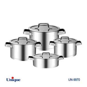 سرویس قابلمه 8 پارچه استیل یونیک کد UN-9970 (دارای تابه کف لیزری نچسب)