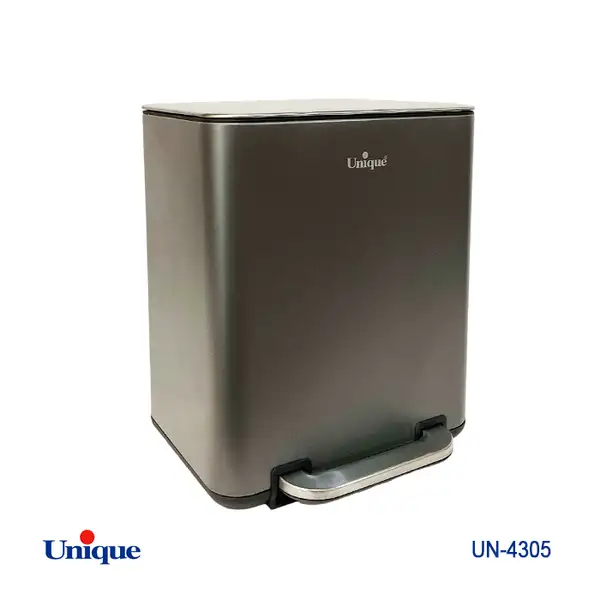 سطل زباله چهارگوش 20 لیتر یونیک با آرام بند - رنگ نوک مدادی کد UN-4305