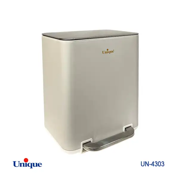 سطل زباله چهارگوش 20 لیتر یونیک با آرام بند - رنگ سفید - کد UN-4301